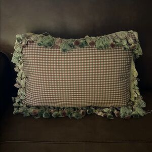 Gorgeous silk Plaid Pillow with Tassel Trim vintage excell 12 x 16 excludes trim